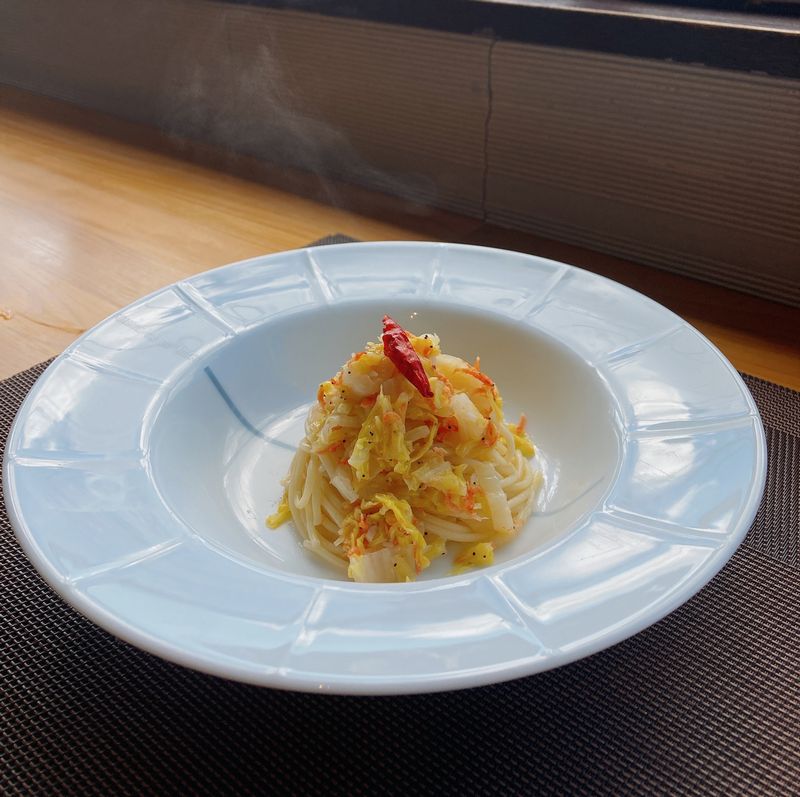 クースペースでは、ディナーでパスタをプラス200円で付いてきます。